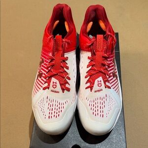 Under Armour Men's Red and White Athletic  Cleats/Shoes